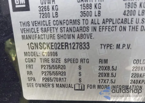 2014 Chevrolet Suburban 1500 Ltz z USA, uszkodzony, nr VIN 1GNSCKE02ER127833